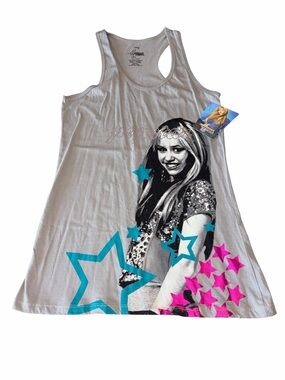 Hannah Montana Graphic Tank Top with Teal & Hot Pink Stars NWT Size XL